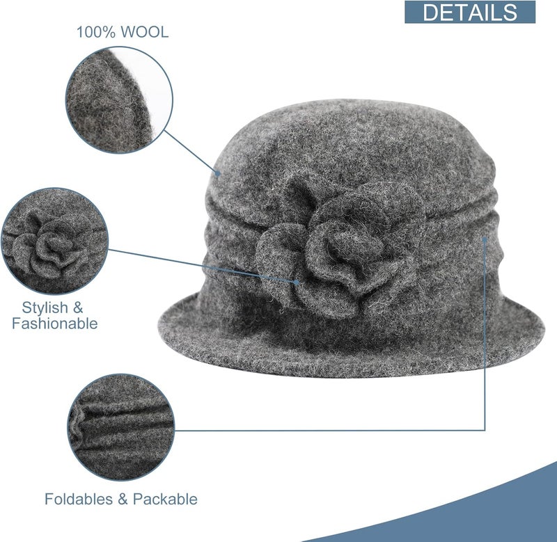 Sumolux Women Beret Hat French Vintage Floral Wool Dress Cloche Classic Winter Hat 1920s - Image 3